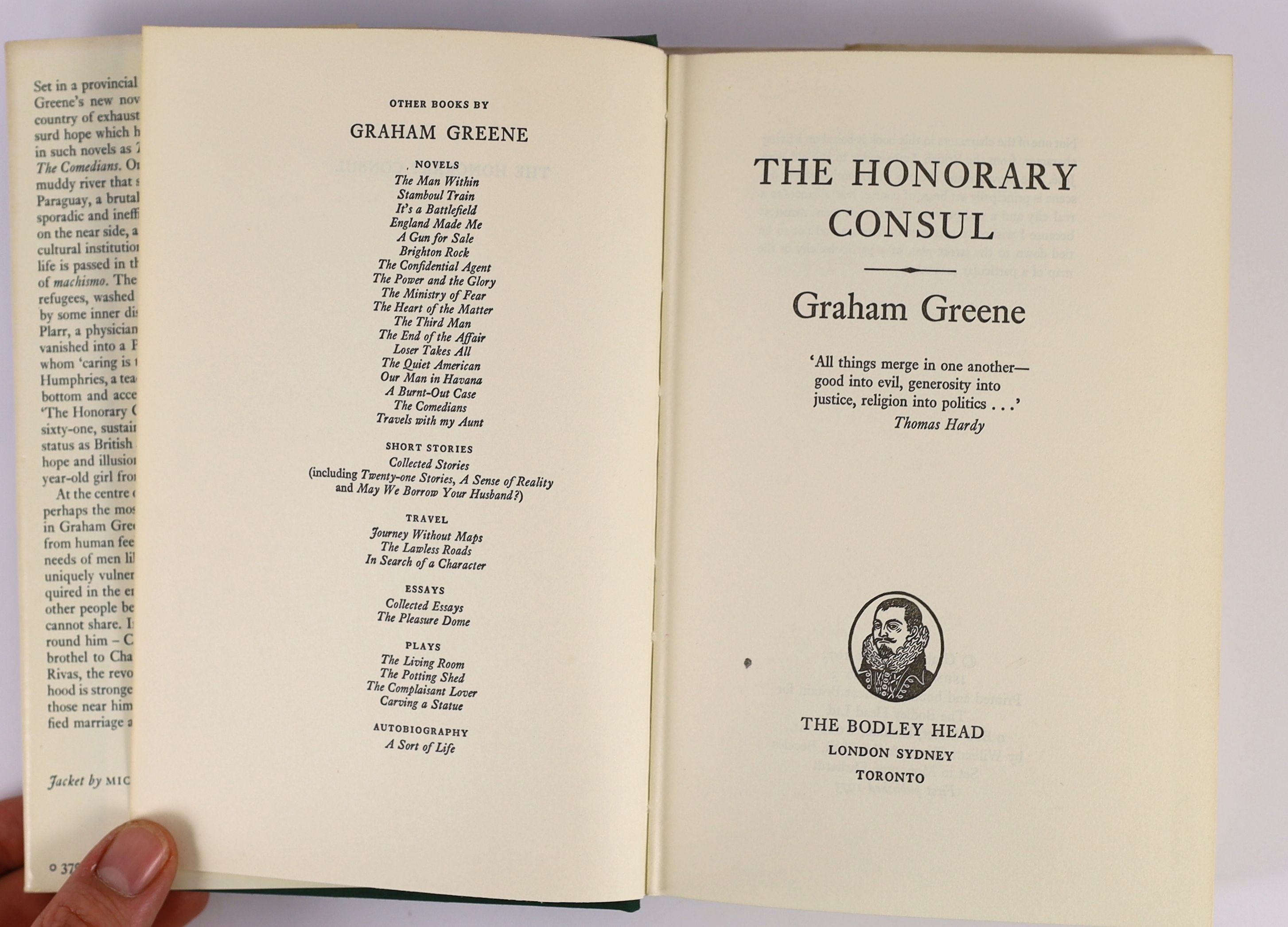 Greene, Graham - The Honorary Consul, 1st edition, in unclipped d/j, The Bodley Head, London, 1973